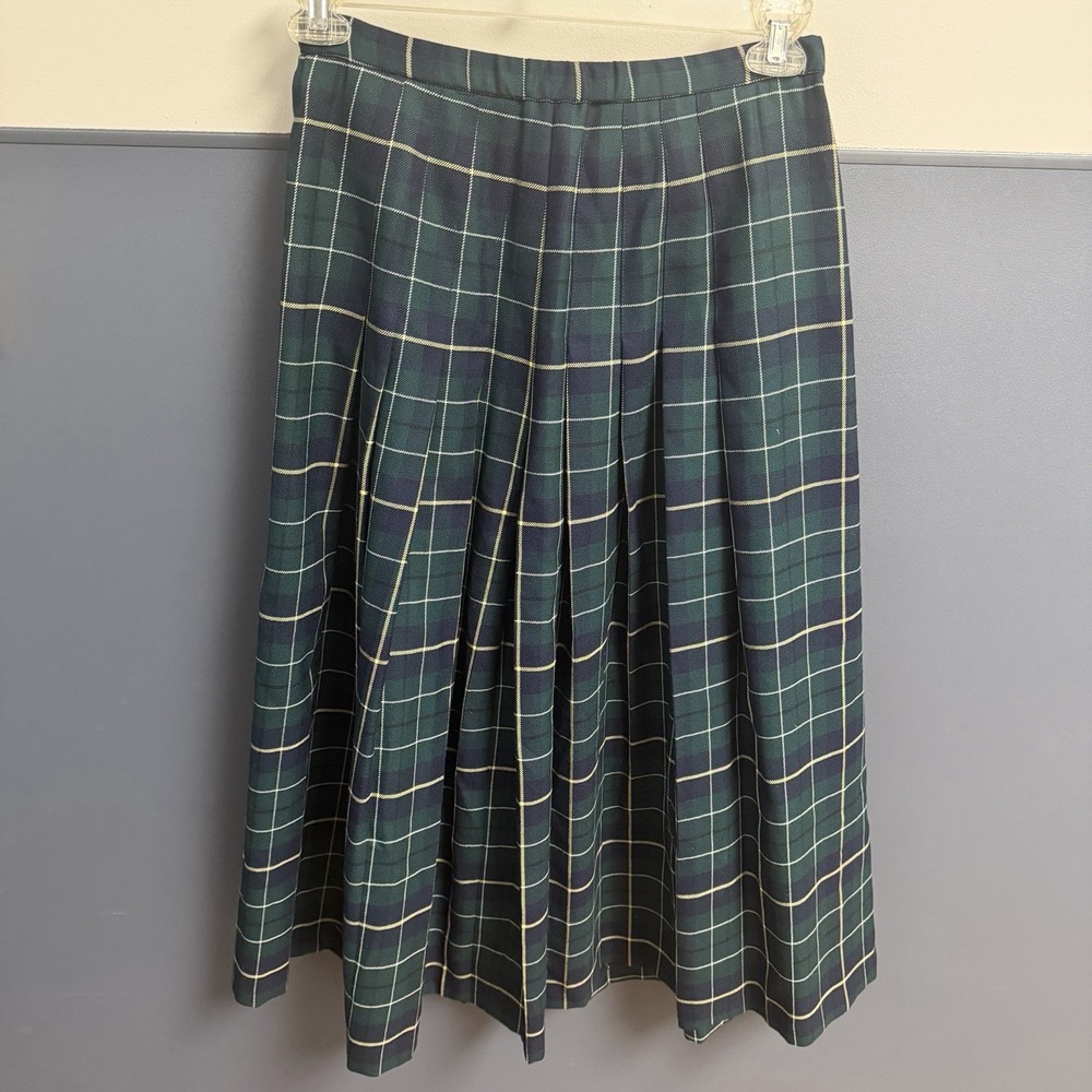 VIntage Pendleton Sz 12 Womens Skirtโ Pleated Wool Plaid Green RN 29685 USA Made